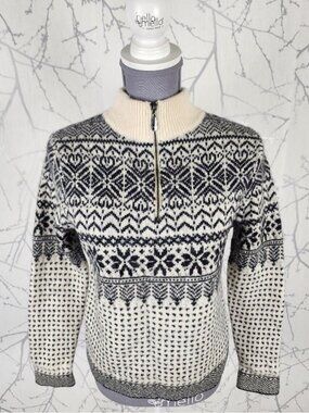 Simons Shetland Wool Fairisle Knit Half Zip Mockneck Sweater